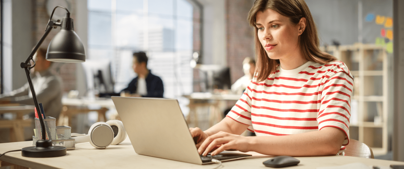 business woman working in crm system